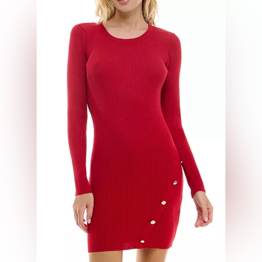 Women’s By&By Red Sweater Dress with Gold Buttons